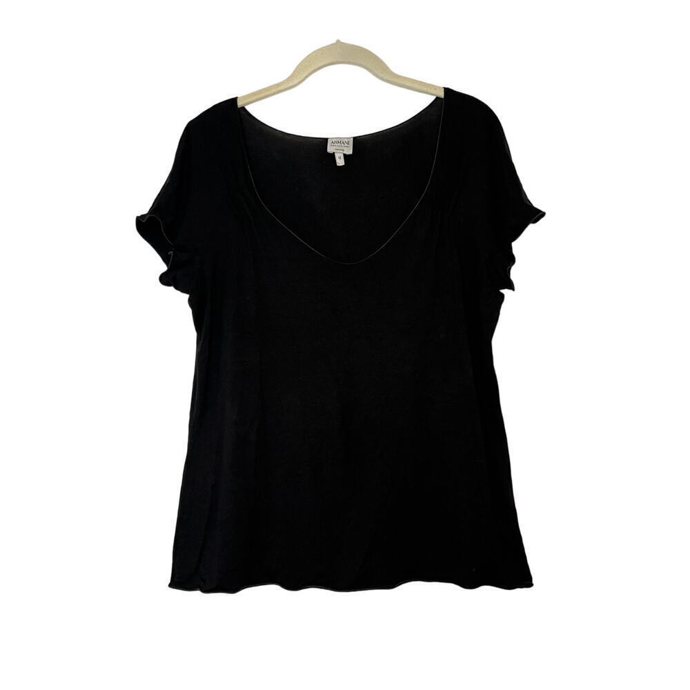 Armani Collezioni Black Short Sleeve V Neck Blouse Size 12